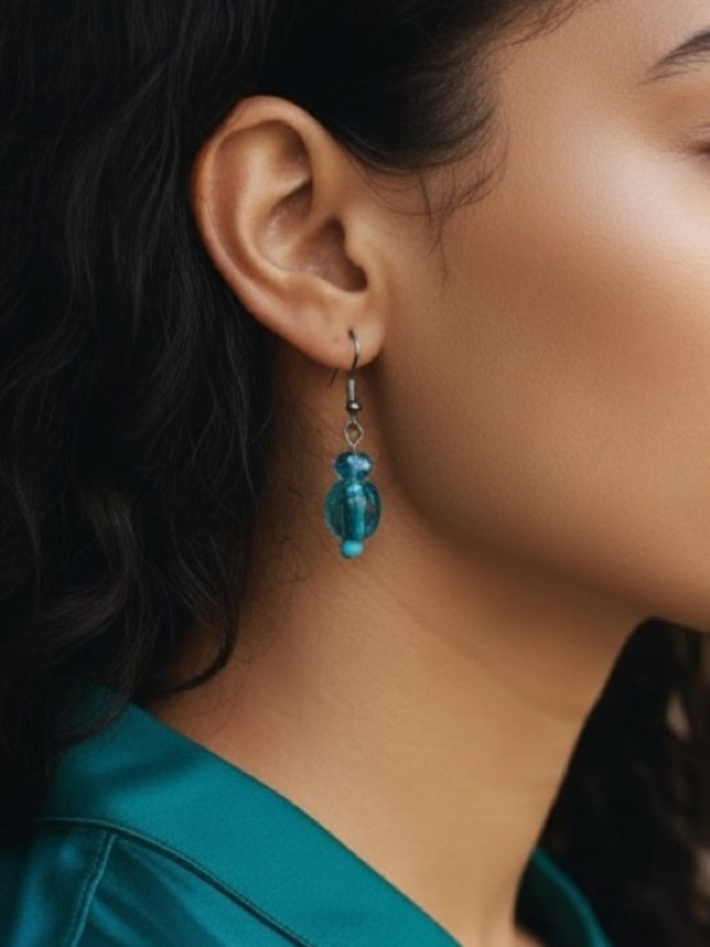 Handcrafted Glass Lampwork Bead Earrings | Turquoise Blue Handmade Earrings